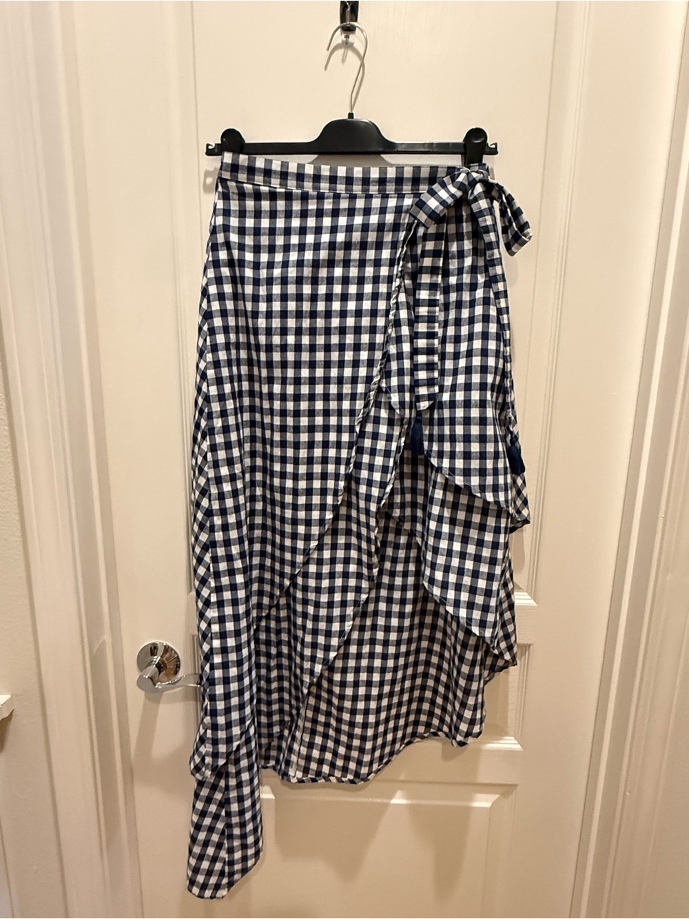 Main Strip Navy & White Gingham High-Low Wrap-style Skirt